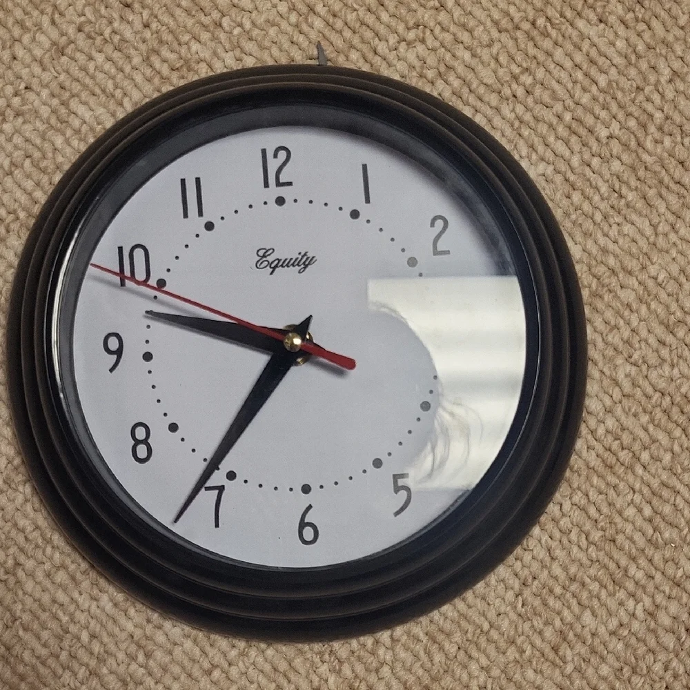 Black Wall Clock Equity Used Gently Approx 8